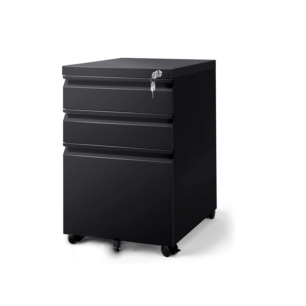 Home Office Lockable File Cabinet with 3 Storage Drawers and Wheels - Black