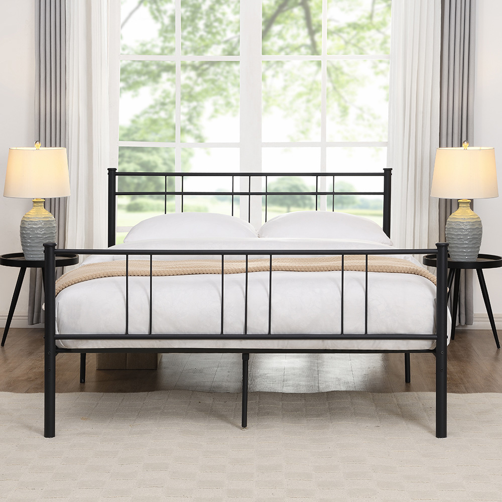 Full-Size Metal Platform Bed Frame with Headboard and steel Slats Support, No Box Spring Needed (Only Frame) - Black