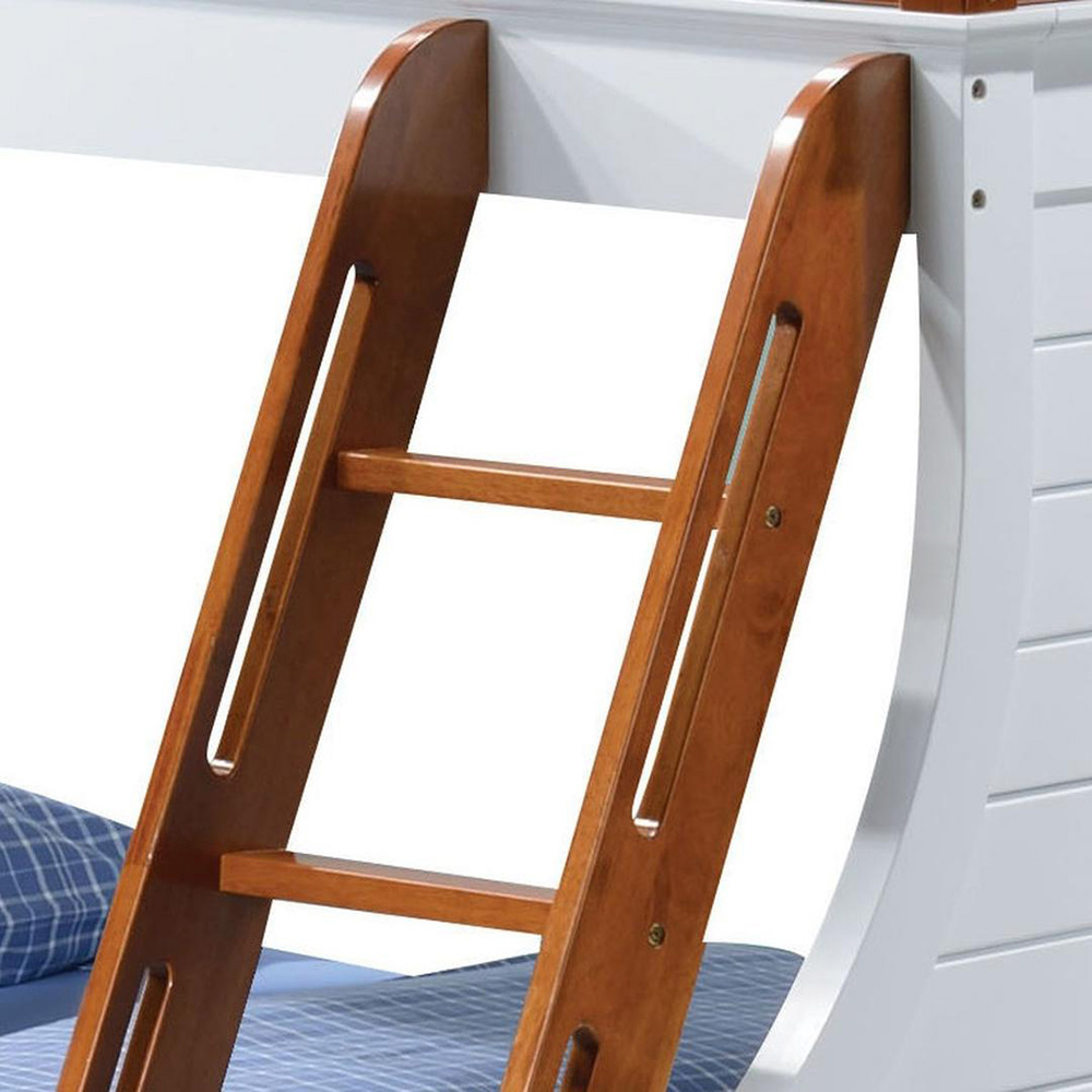 ACME Farah Twin-Over-Full Size Bunk Bed Frame with Ladder, and Wooden Slats Support, No Spring Box Required (Frame Only) - Oak + White