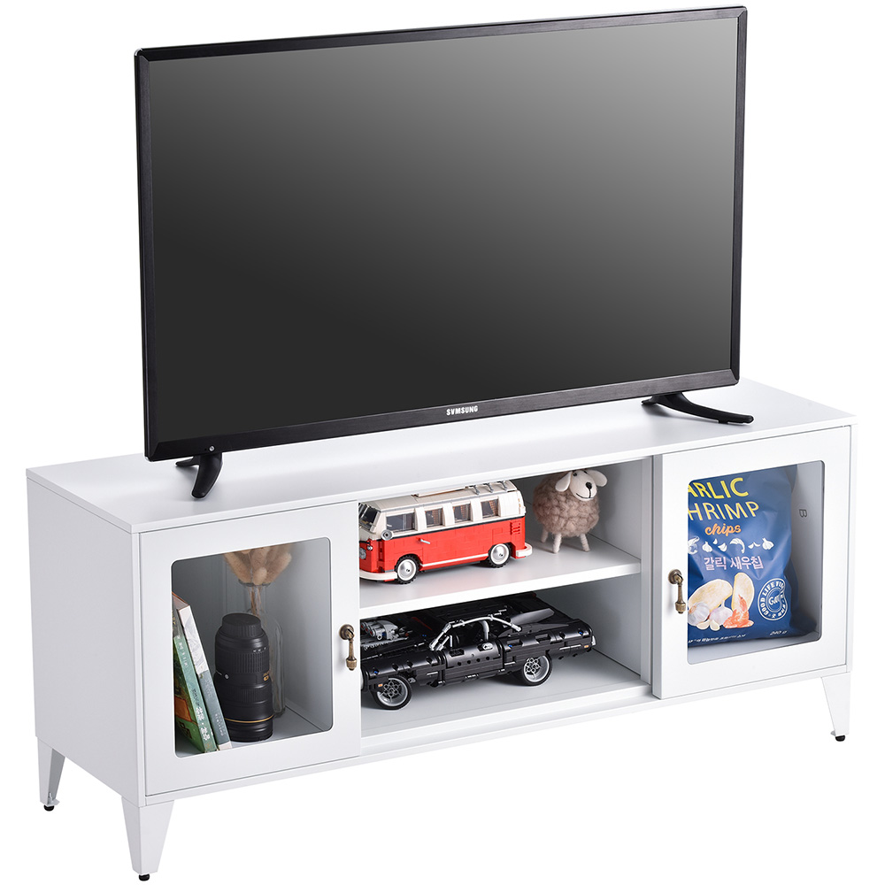 47" Metal TV Stand with 2 Doors and Storage Shelves, Suitable for Placing TVs up to 55", for Living Room, Entertainment Center - White