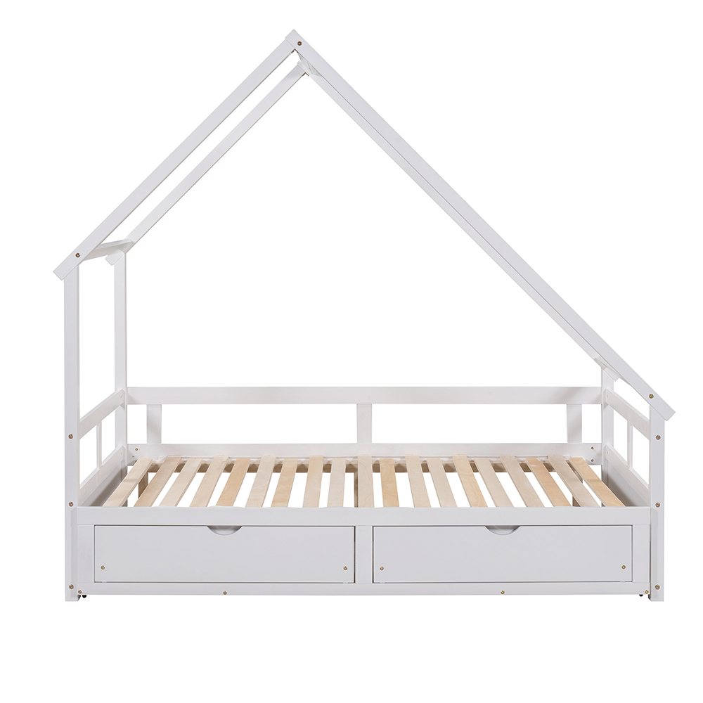 Twin Size Wooden Extending Daybed with 2 Storage Drawers, Space-saving Design, No Box Spring Needed - White