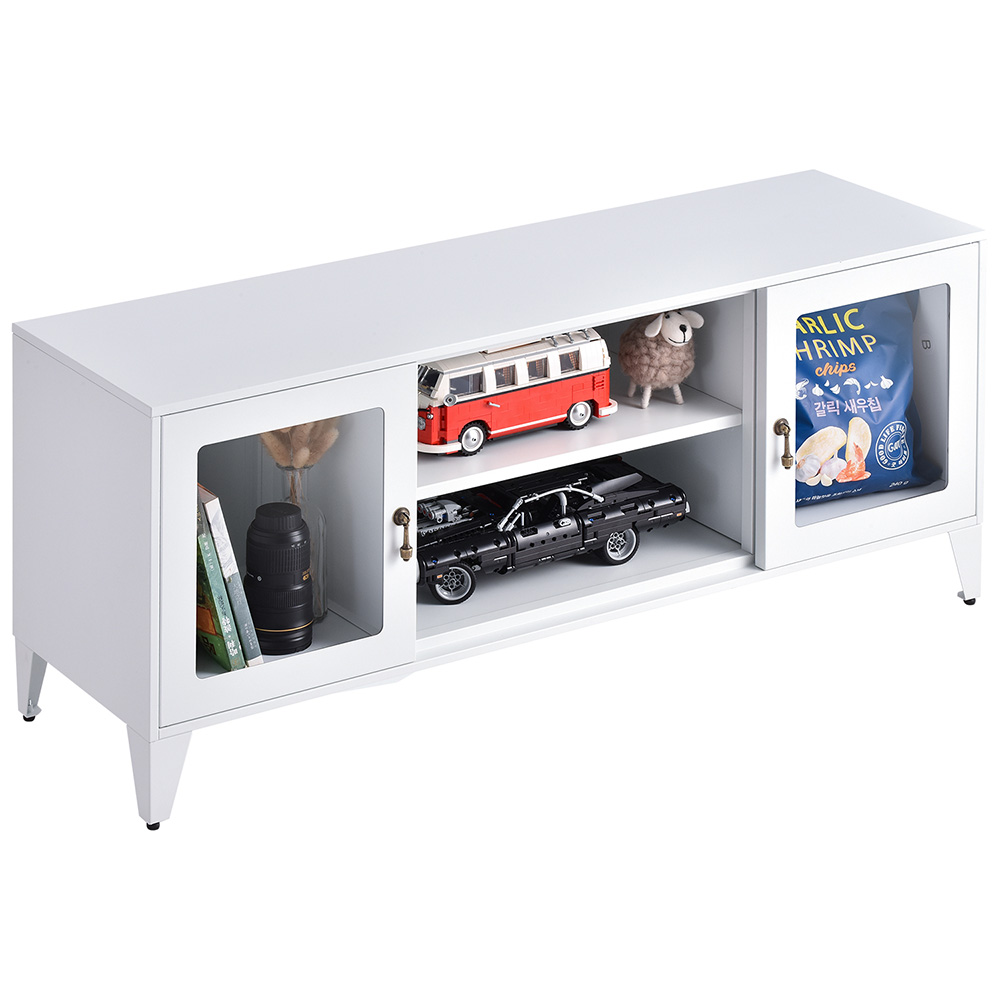 47" Metal TV Stand with 2 Doors and Storage Shelves, Suitable for Placing TVs up to 55", for Living Room, Entertainment Center - White