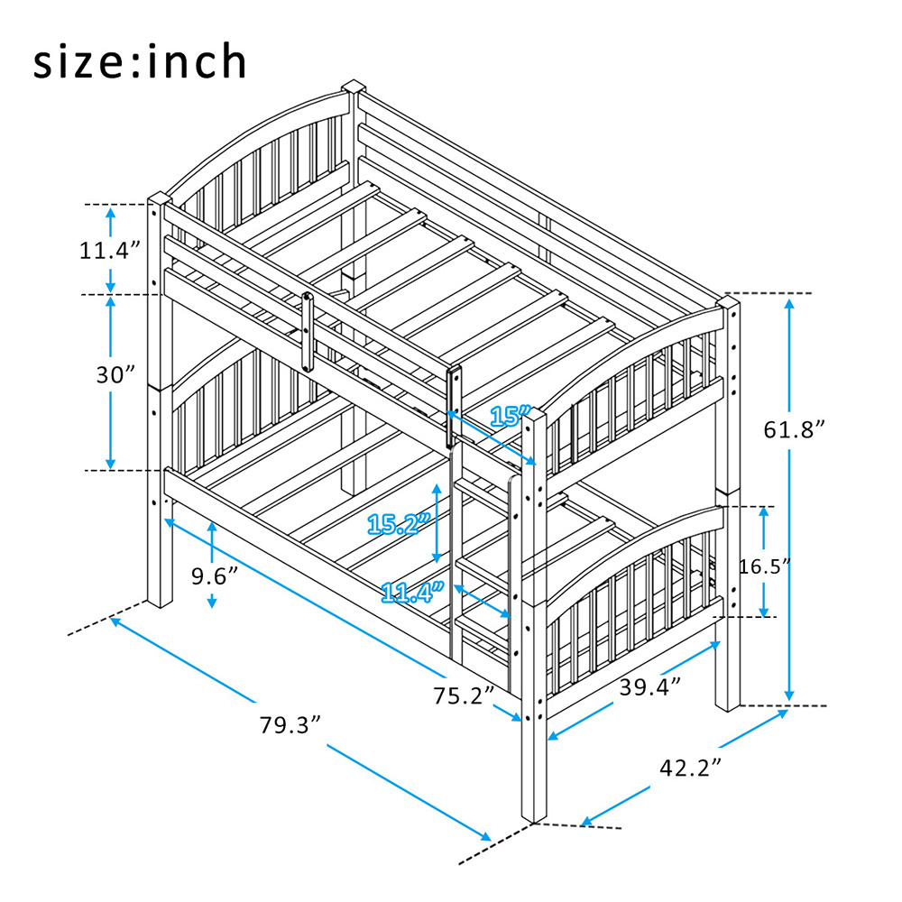 Twin-Over-Twin Size Bunk Bed Frame with Ladder, and Wooden Slats Support, No Spring Box Required (Frame Only) - Espresso