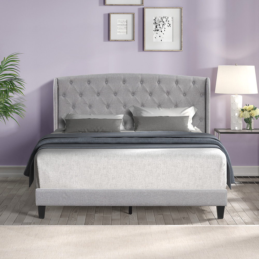 Full-Size Upholstered Platform Bed Frame with Headboard and Wooden Slats Support, No Box Spring Needed (Only Frame) - Gray