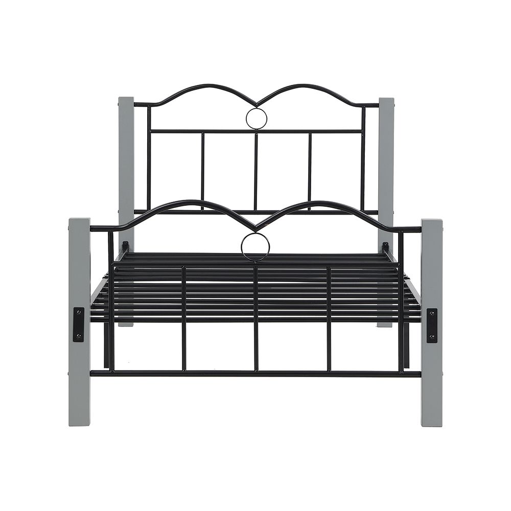 Twin-Size Metal Platform Bed Frame with Wooden Feet, and Steel Slats Support, No Box Spring Needed (Only Frame) - Gray