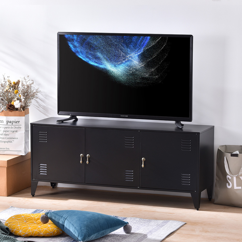 47" Metal TV Stand with 3 Doors, and Storage Shelves, Suitable for Placing TVs up to 55", for Living Room, Entertainment Center - Black