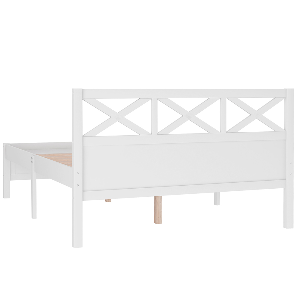 Full Size Wooden Platform Bed Frame with High Legs and Wooden Slats - White