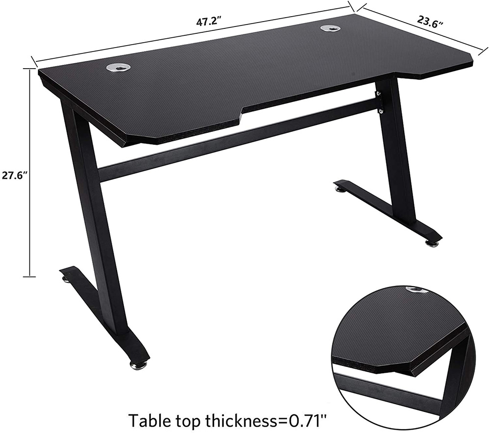 Home Office 47" Computer Desk with Wooden Tabletop and Metal Frame, for Game Room, Office, Study Room - Black