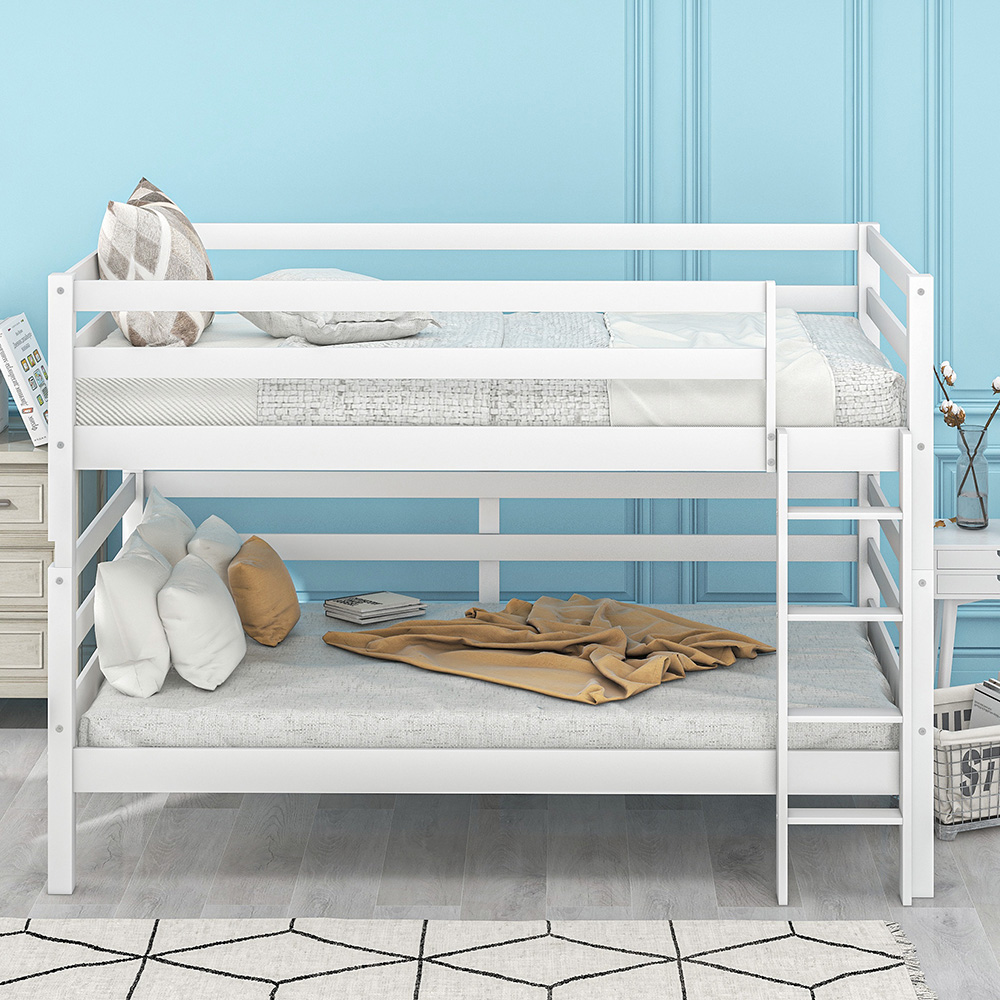 Twin-Over-Twin Size Splittable Bunk Bed Frame with Ladder, and Wooden Slats Support, No Spring Box Required (Frame Only) - White