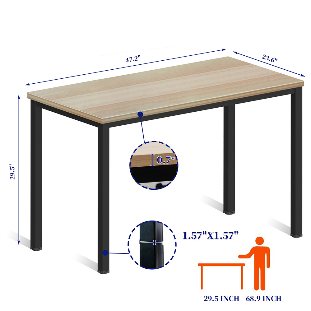 Home Office 47" Computer Desk with Wooden Tabletop and Metal Frame, for Game Room, Office, Study Room - Beige