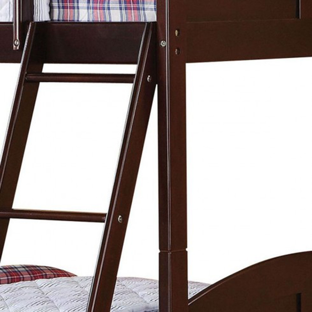 ACME Toshi Twin-Over-Twin Size Bunk Bed Frame with Ladder, and Wooden Slats Support, No Spring Box Required (Frame Only) - Espresso