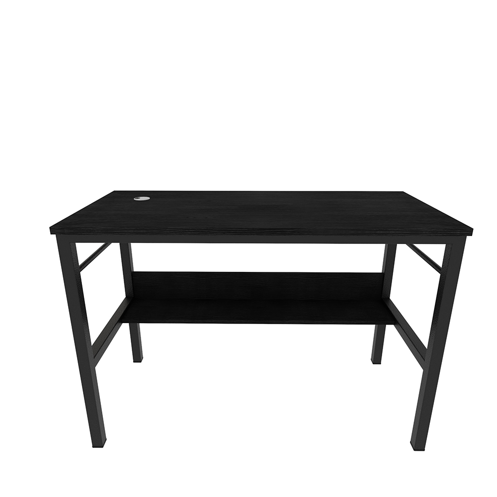 Home Office 43.3" Computer Desk with Bottom Shelf, Wooden Tabletop and Metal Frame, for Game Room, Office, Study Room - Black