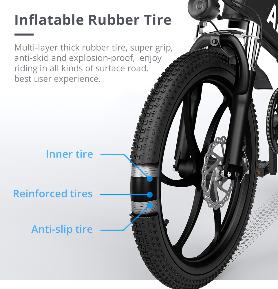 ADO A20 Electric Folding Bike 20 inch City Bicycle 350W Hall Brushless Gear DC Motor SHIMANO 7-Speed Rear Derailleur 36V 10.4Ah Removable Battery 35km/h Max speed up to 60km Max Range IPX5 Double Shock-absorption LED Headlight Aluminum alloy Frame - Black