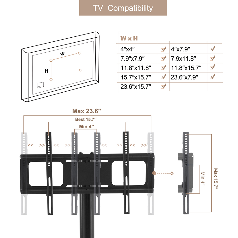 27" Tempered Glass TV Stand with Lockable Wheels, Angle and Height Adjustable Media Storage Stand, for Living Room, Entertainment Center - Black