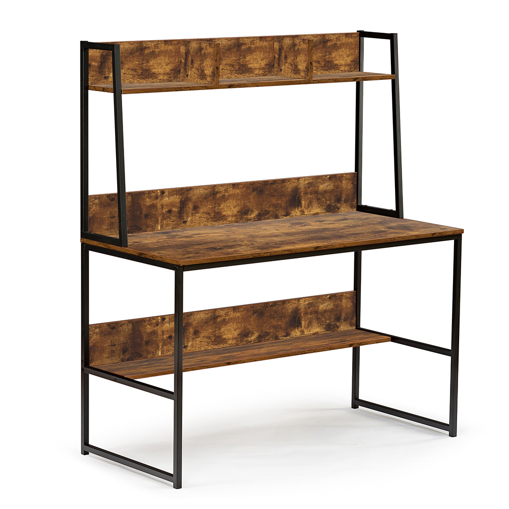 Home Office 47" Computer Desk with Wooden Tabletop and Metal Frame, for Game Room, Office, Study Room - Brown