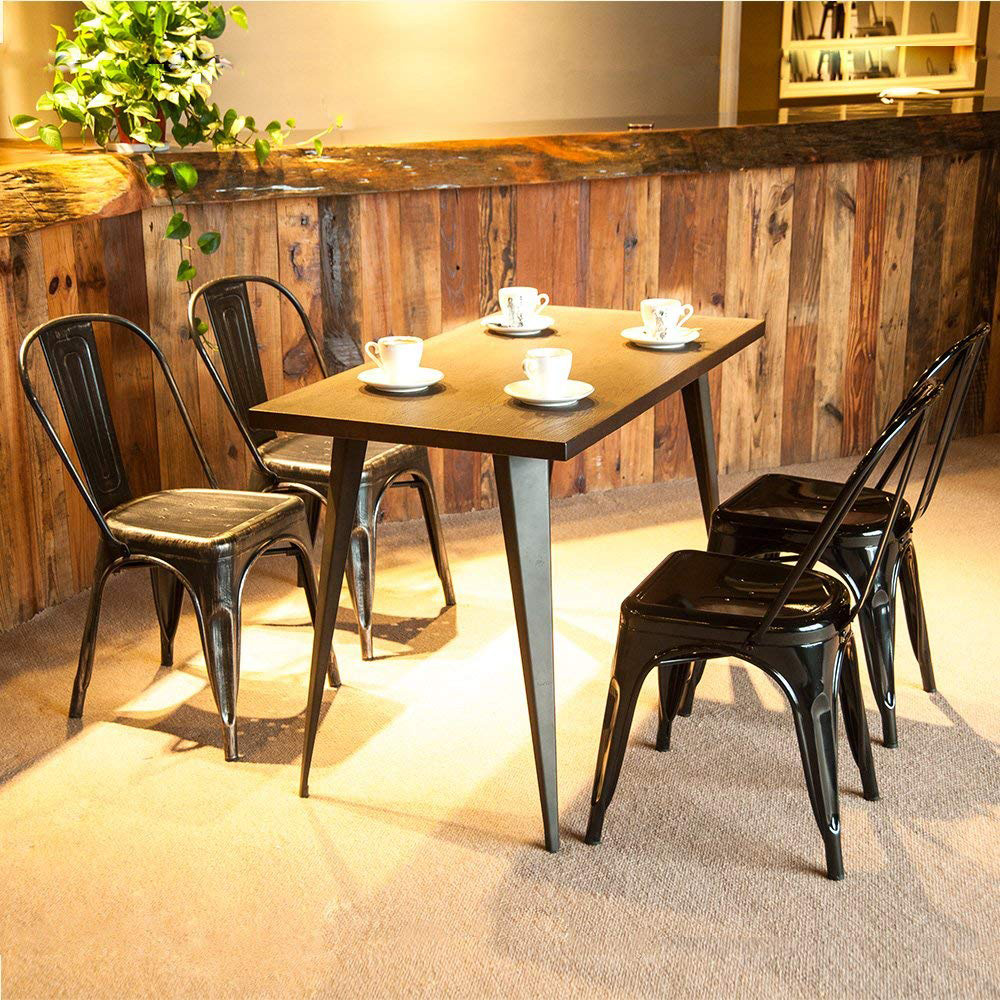 TREXM High Back Metal Stackable Vintage Metal Dining Chair Set of 2, for Restaurant, Cafe, Tavern, Office, Living Room - Black