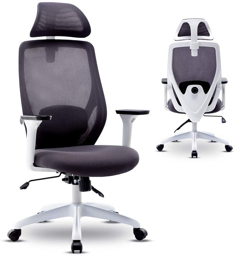 Art Lift Mesh Rotatable Office Chair Height Adjustable with Ergonomic High Backrest and Headrest - White