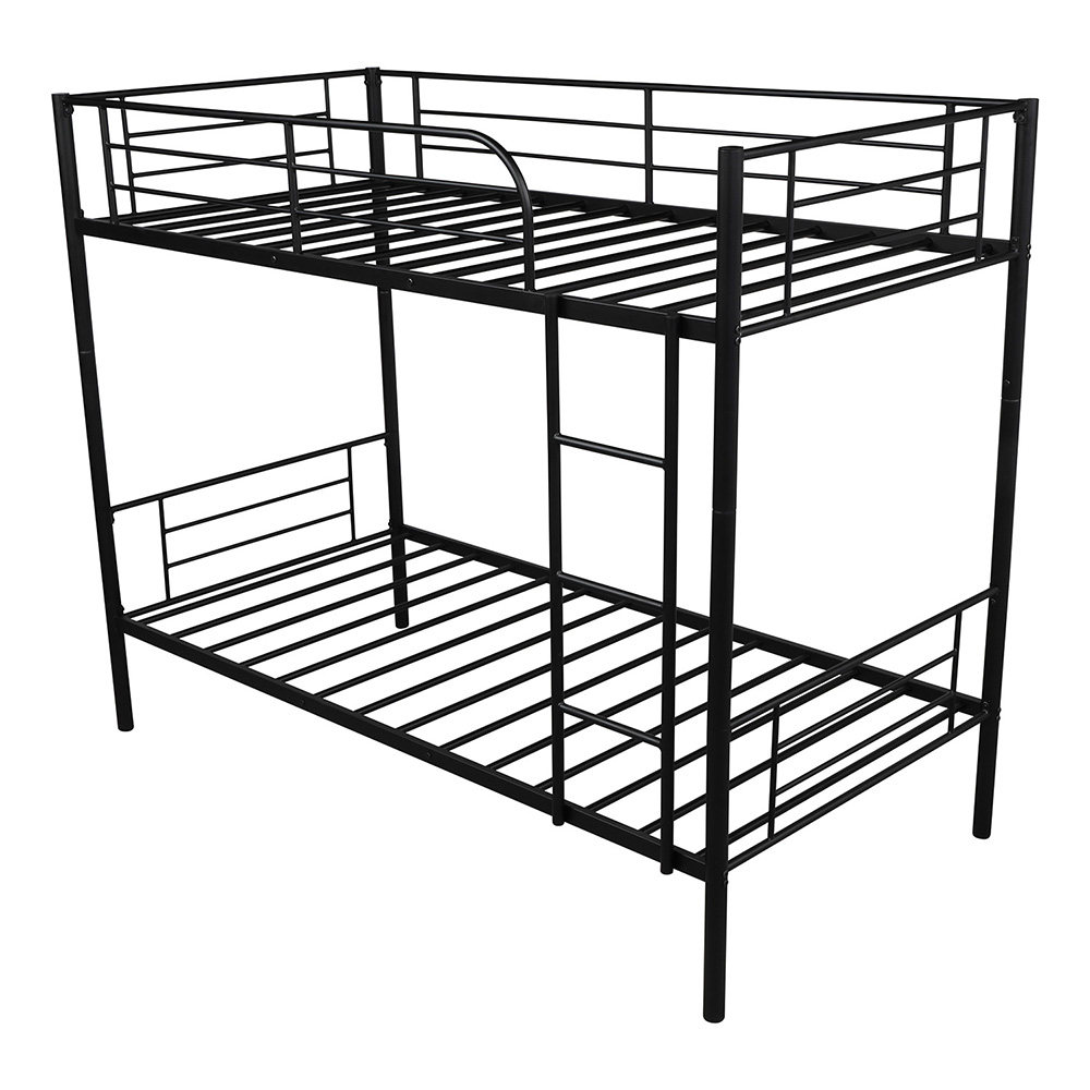 Twin-Over-Twin Size Bunk Bed Frame with Ladder, and Metal Slats Support, No Spring Box Required (Frame Only) - Black