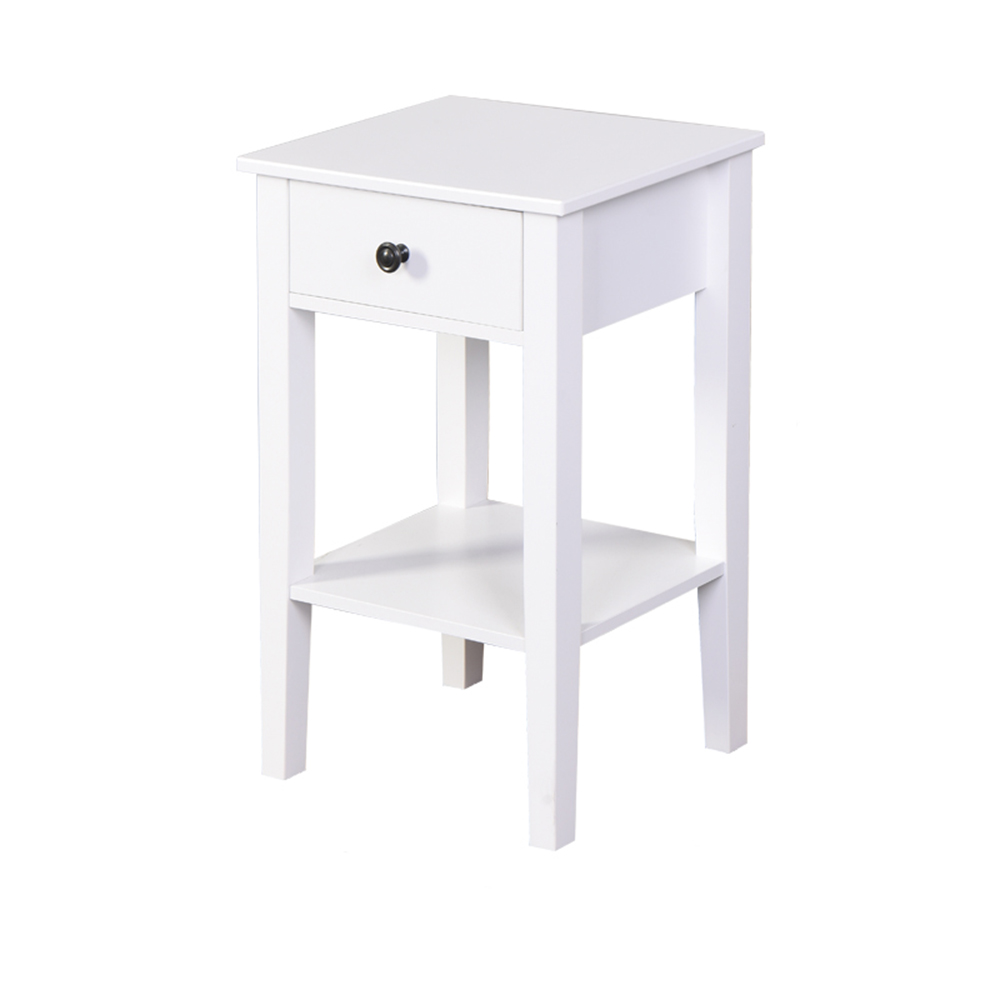 16" MDF Floor Table with Storage Drawer and Shelf, for Bedroom, Living Room, Bathroom - White