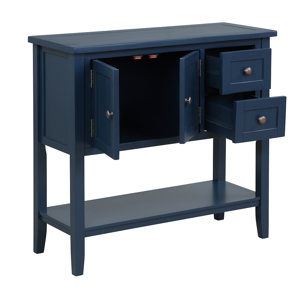 U-STYLE 36" Modern Style Wooden Console Table with 2 Storage Drawers, 1 Cabinet and Bottom Shelf, for Entrance, Hallway, Dining Room, Kitchen - Navy