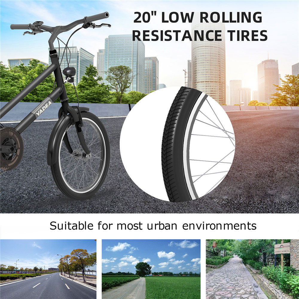 YADEA T300 20 inch Touring Electric City Bike 350W OKAWA Mid Drive Motor SHIMANO 7-Speed Rear Derailleur 36V 7.8Ah Removable Battery 25km/h Max speed up to 60km Max Range LED Headlight - Black