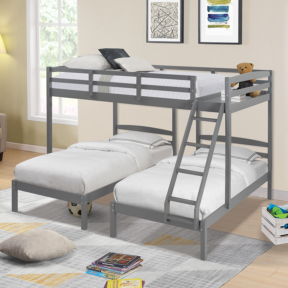 Full-Over-Twin Size Bunk Bed Frame with Storage Drawer, Ladder, and Wooden Slats Support, No Spring Box Required (Frame Only) - Gray