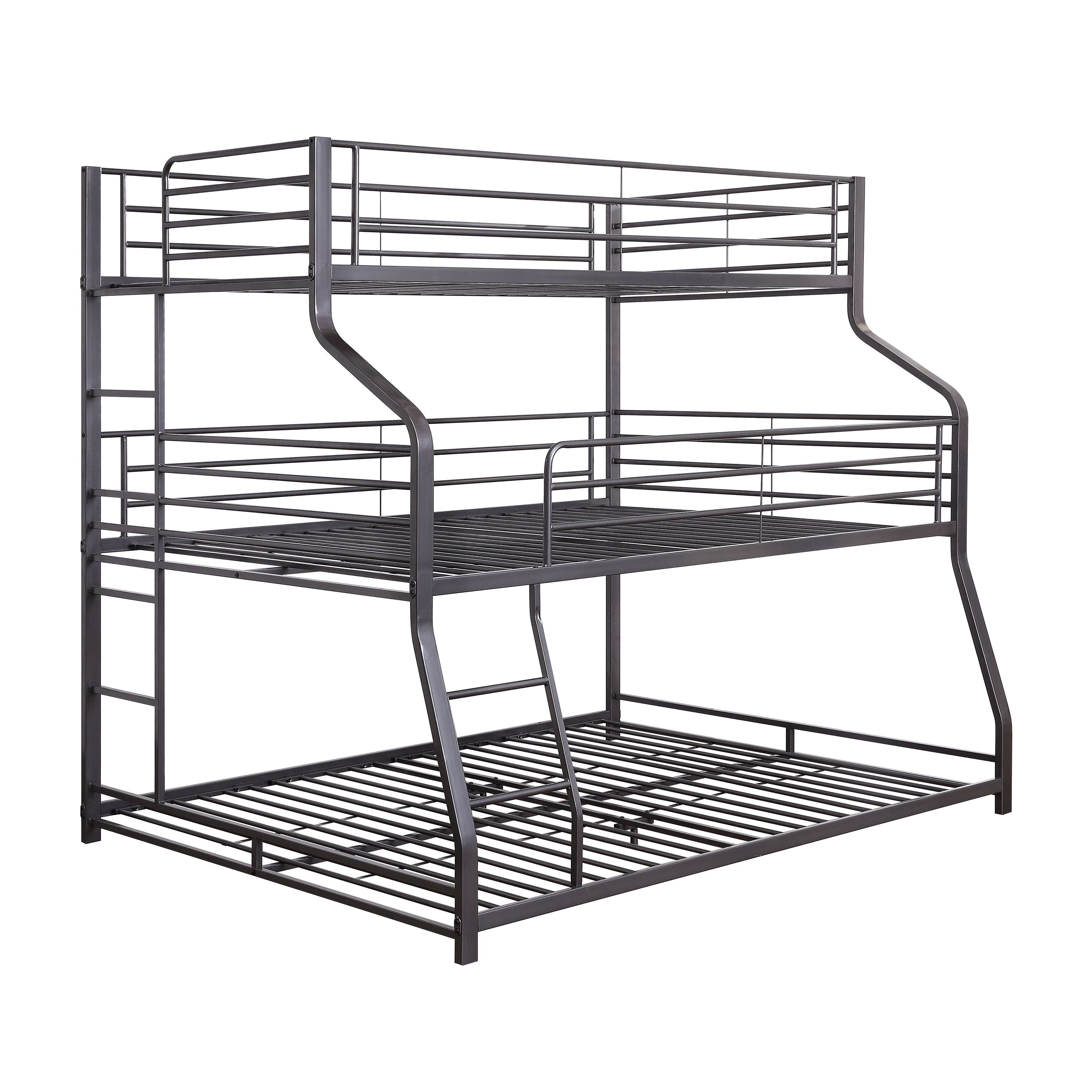 ACME Caius Twin-Over-Full-Over-Queen Size Triple Bed Frame with Ladder, and Metal Slats Support, No Spring Box Required (Frame Only) - Gunmetal