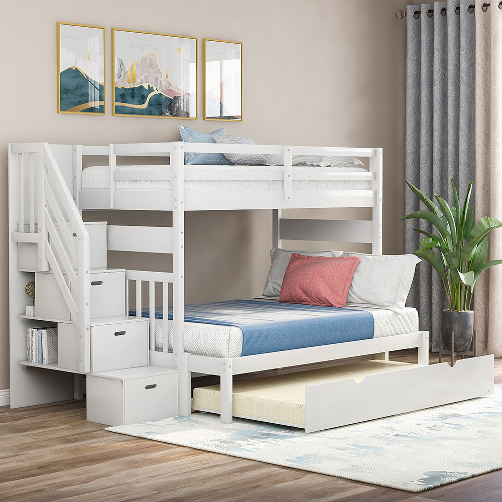 New Full-Over-Twin/Full Size Bunk Bed Frame with Trundle Bed, Storage ...