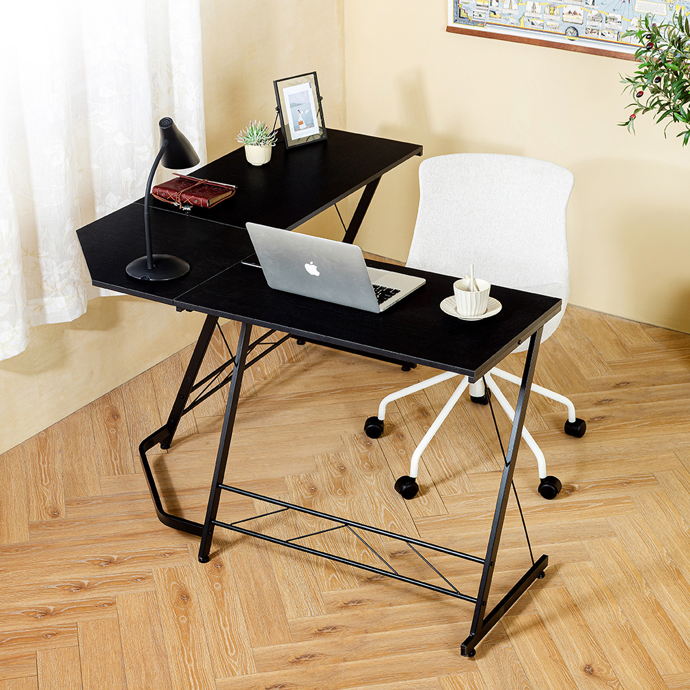 Home Office 51" L-Shaped Computer Desk with Wooden Tabletop and Metal Frame, for Game Room, Office, Study Room - Black