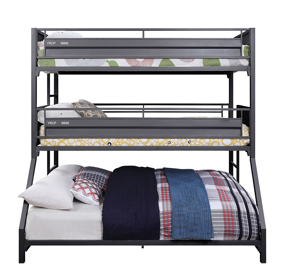 ACME Cargo Twin-Over-Twin-Over-Full Size Triple Bed Frame with Ladder, and Metal Slats Support, No Spring Box Required (Frame Only) - Gunmetal