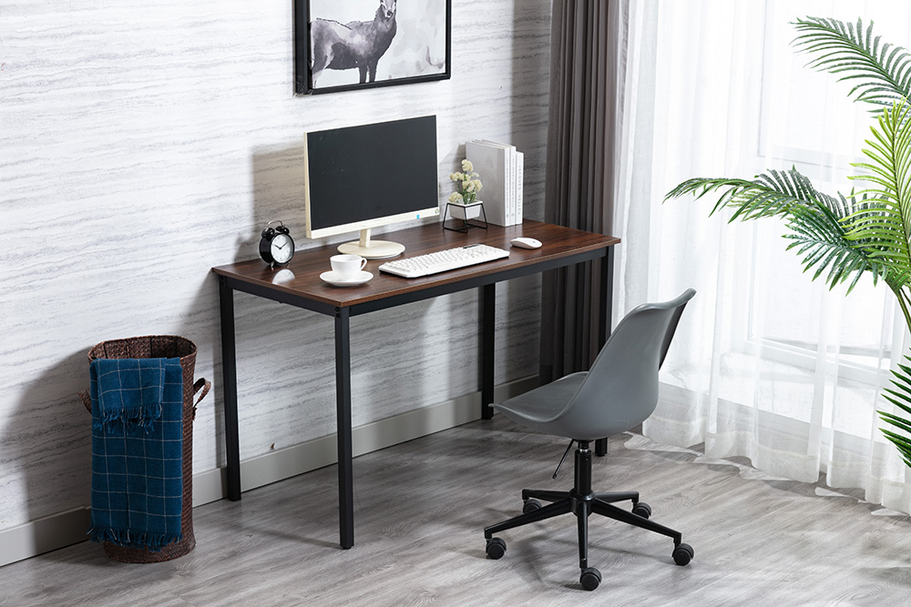 Home Office 47.2" Computer Desk with Wooden Tabletop and Metal Frame, for Game Room, Office, Study Room - Brown