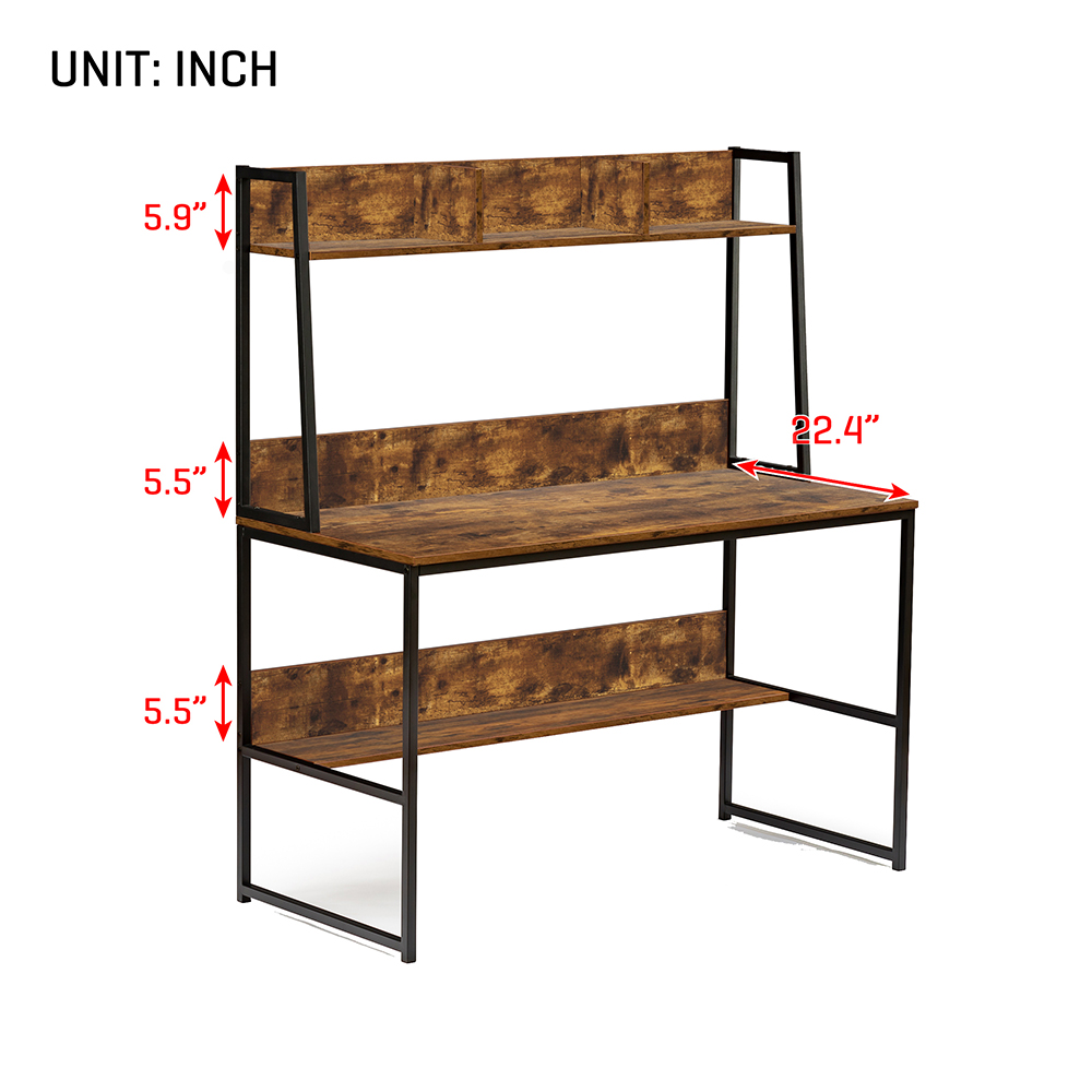 Home Office 47" Computer Desk with Wooden Tabletop and Metal Frame, for Game Room, Office, Study Room - Brown