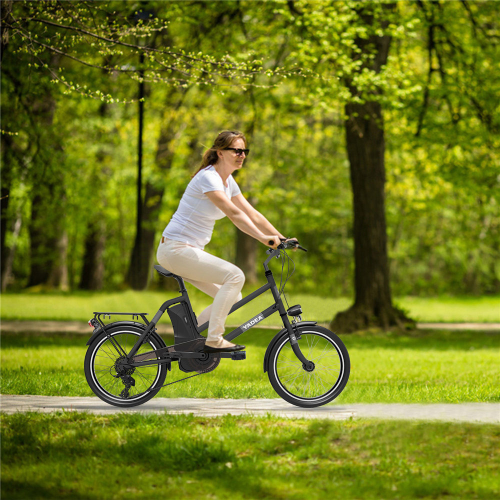 YADEA T300 20 inch Touring Electric City Bike 350W OKAWA Mid Drive Motor SHIMANO 7-Speed Rear Derailleur 36V 7.8Ah Removable Battery 25km/h Max speed up to 60km Max Range LED Headlight - Black