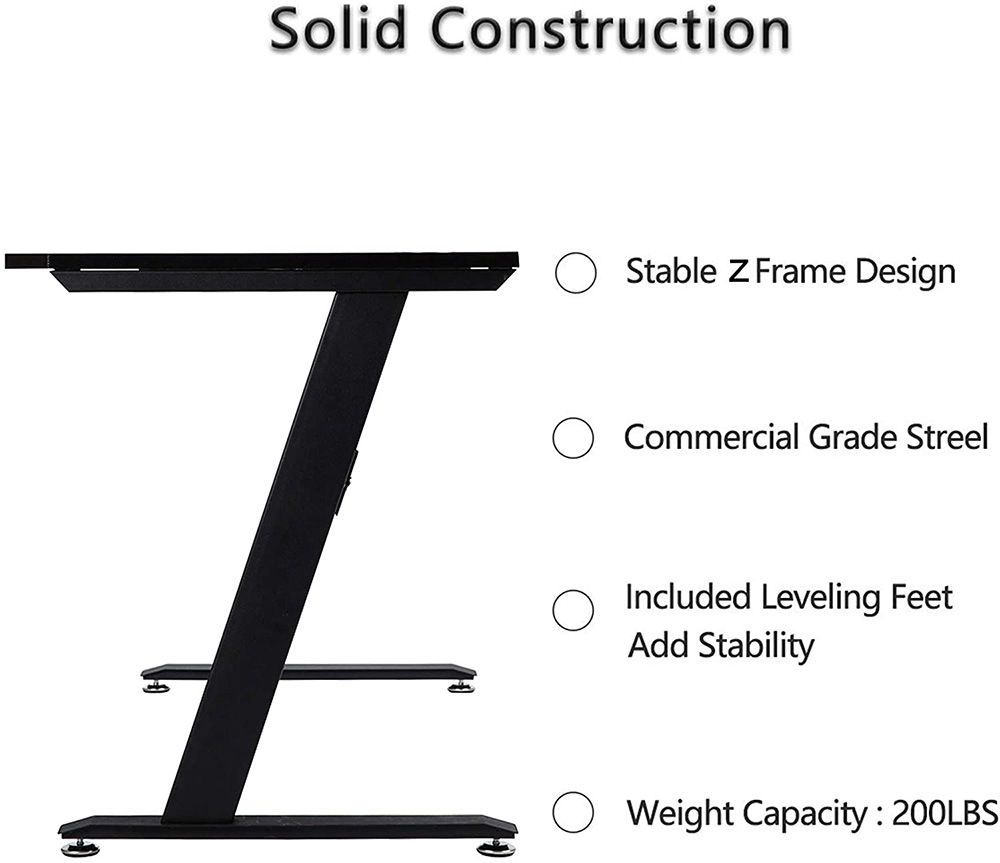 Home Office 47" Computer Desk with Wooden Tabletop and Metal Frame, for Game Room, Office, Study Room - Black