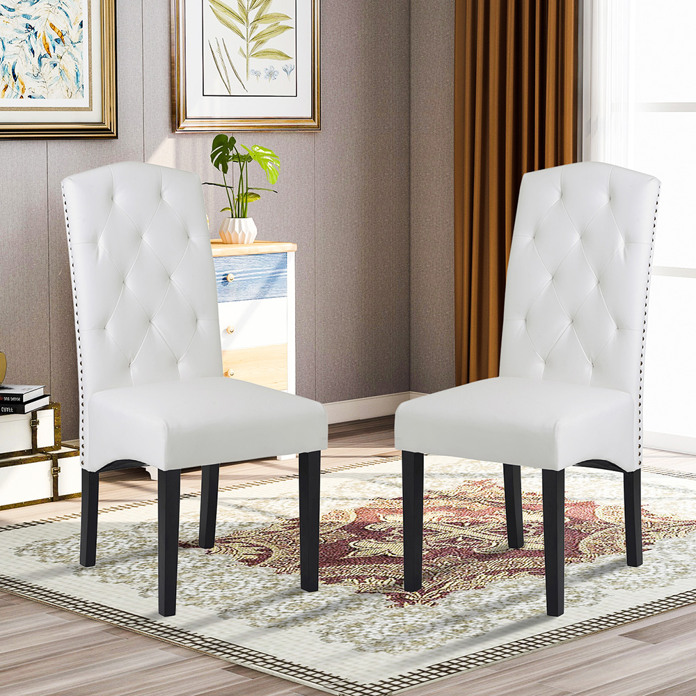 Modern Style PU Leather Dining Chair Set of 2, with Solid Wood Legs, for Restaurant, Cafe, Tavern, Office, Living Room - White