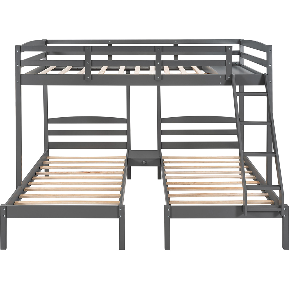 Full-Over-Twin Size Bunk Bed Frame with Storage Drawer, Ladder, and Wooden Slats Support, No Spring Box Required (Frame Only) - Gray