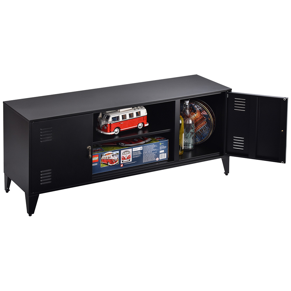 47" Metal TV Stand with 2 Storage Cabinets and Open Shelves, Suitable for Placing TVs Up to 55", for Living Room, Entertainment Center - Black
