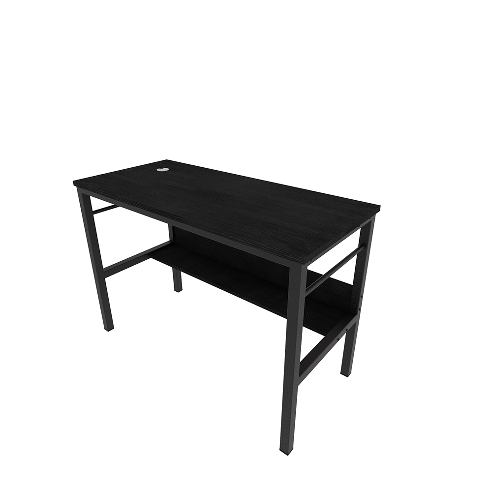 Home Office 43.3" Computer Desk with Bottom Shelf, Wooden Tabletop and Metal Frame, for Game Room, Office, Study Room - Black