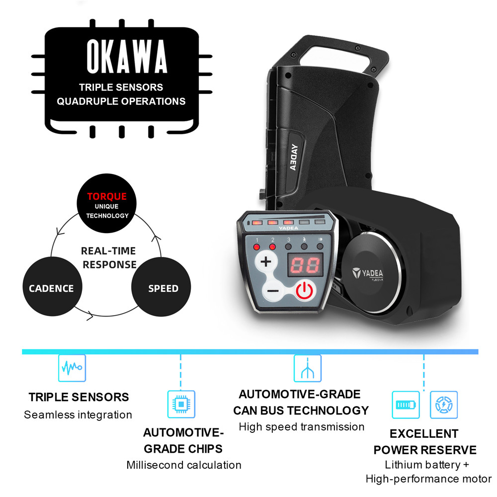 YADEA T300 20 inch Touring Electric City Bike 350W OKAWA Mid Drive Motor SHIMANO 7-Speed Rear Derailleur 36V 7.8Ah Removable Battery 25km/h Max speed up to 60km Max Range LED Headlight - Black