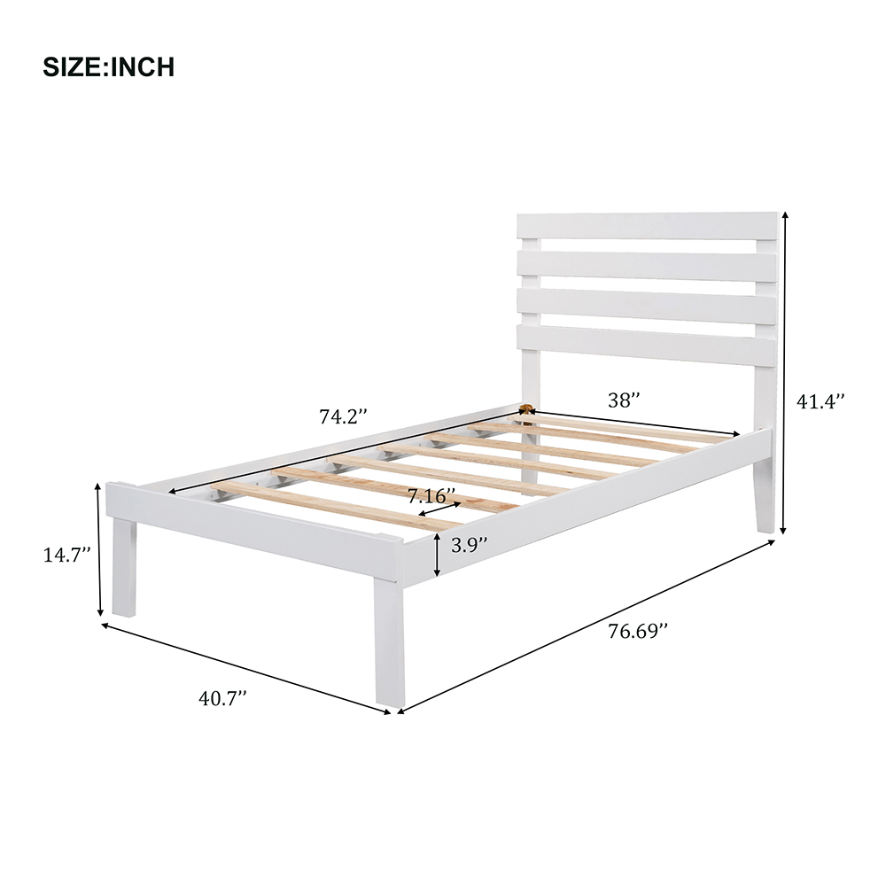 Twin-Size Platform Bed Frame with Headboard and Wooden Slats Support, No Box Spring Needed (Only Frame) - White