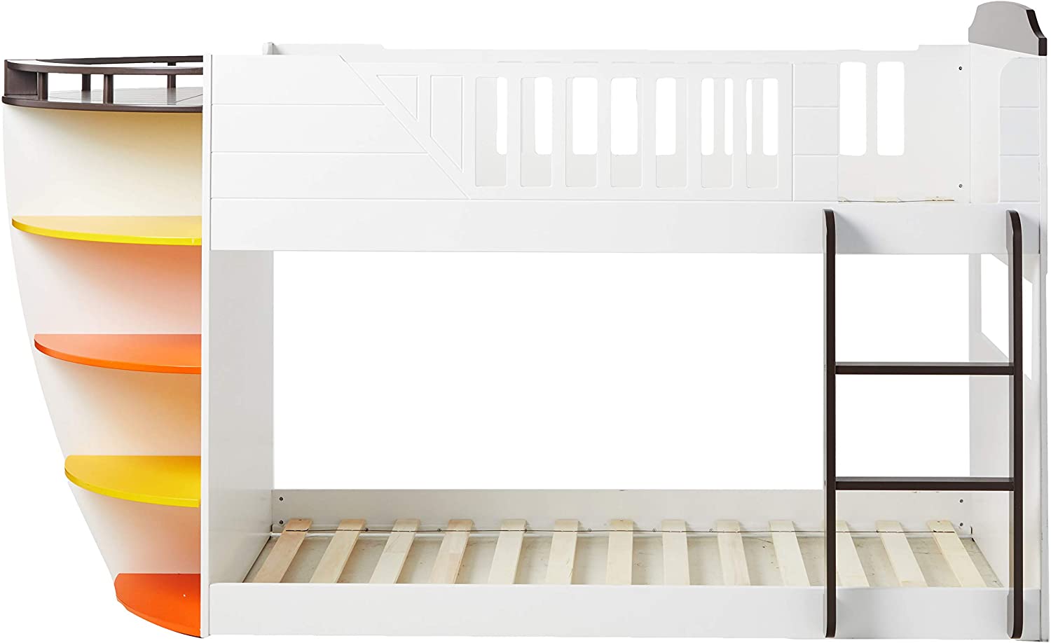 ACME Neptune Twin-Over-Twin Size Bunk Bed Frame with Storage Shelves, and Metal Slats Support, No Spring Box Required (Frame Only) - White