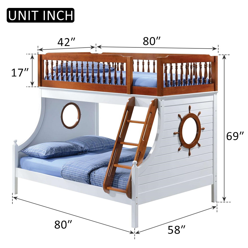 ACME Farah Twin-Over-Full Size Bunk Bed Frame with Ladder, and Wooden Slats Support, No Spring Box Required (Frame Only) - Oak + White