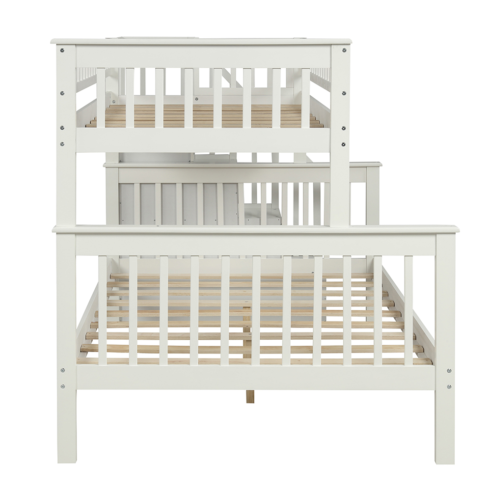 Twin-Over-Full Size Bunk Bed Frame with Storage Shelves, and Wooden Slats Support, No Spring Box Required (Frame Only) - White