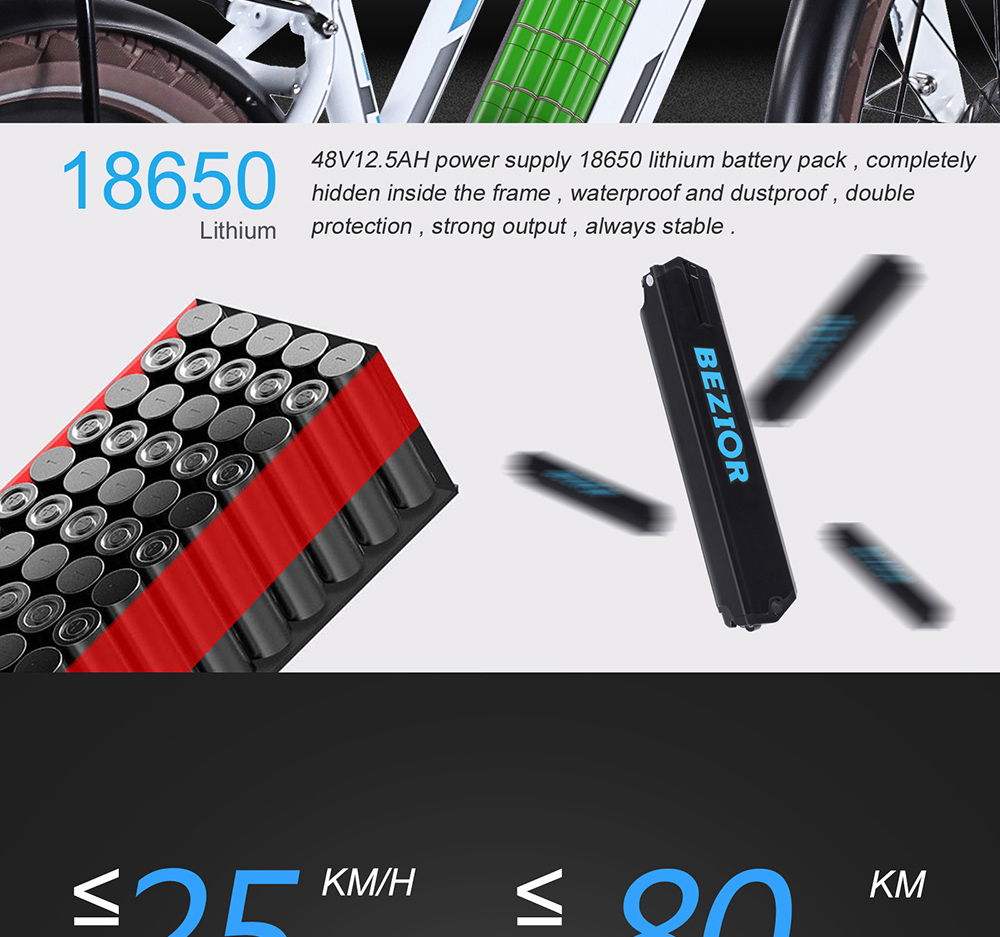 BEZIOR M2 Electric Bike 48V 12.5Ah Battery 250W Brushless Motor 26 inch Tire Aluminum Alloy Frame Shimano 7-speed Shift Max Speed 25km/h 80KM Power-assisted mileage Range 5 inch Smart LCD Meter - White