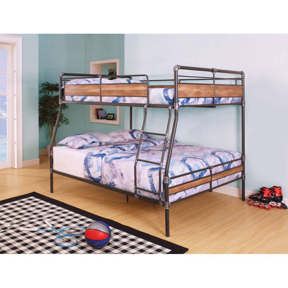 ACME Brantley Full-Over-Queen Size Bunk Bed Frame with Ladder, and Metal Slats Support, No Spring Box Required (Frame Only) - Bronze