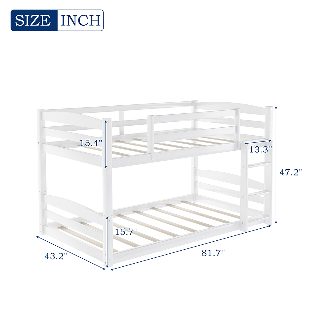 Twin-Over-Twin Size Separable Bunk Bed Frame with Ladder, and Wooden Slats Support, No Spring Box Required (Frame Only) - White