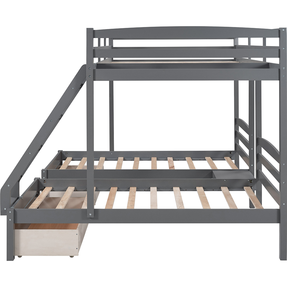 Full -Over-Twin Size Bunk Bed Frame with Storage Drawers, Ladder, and Wooden Slats Support, No Spring Box Required (Frame Only) - Gray