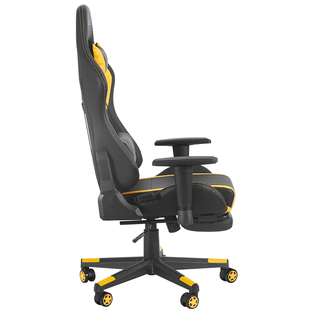 Home Office PU Leather Rotatable Massage Gaming Chair Height Adjustable with Ergonomic High Backrest and Casters - Yellow