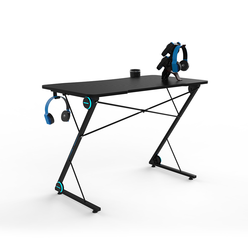 Home Office 43" Computer Desk with LED Lights, Large Carbon Fiber Surface and Z-Shaped Legs, for Game Room, Office, Study Room - Black