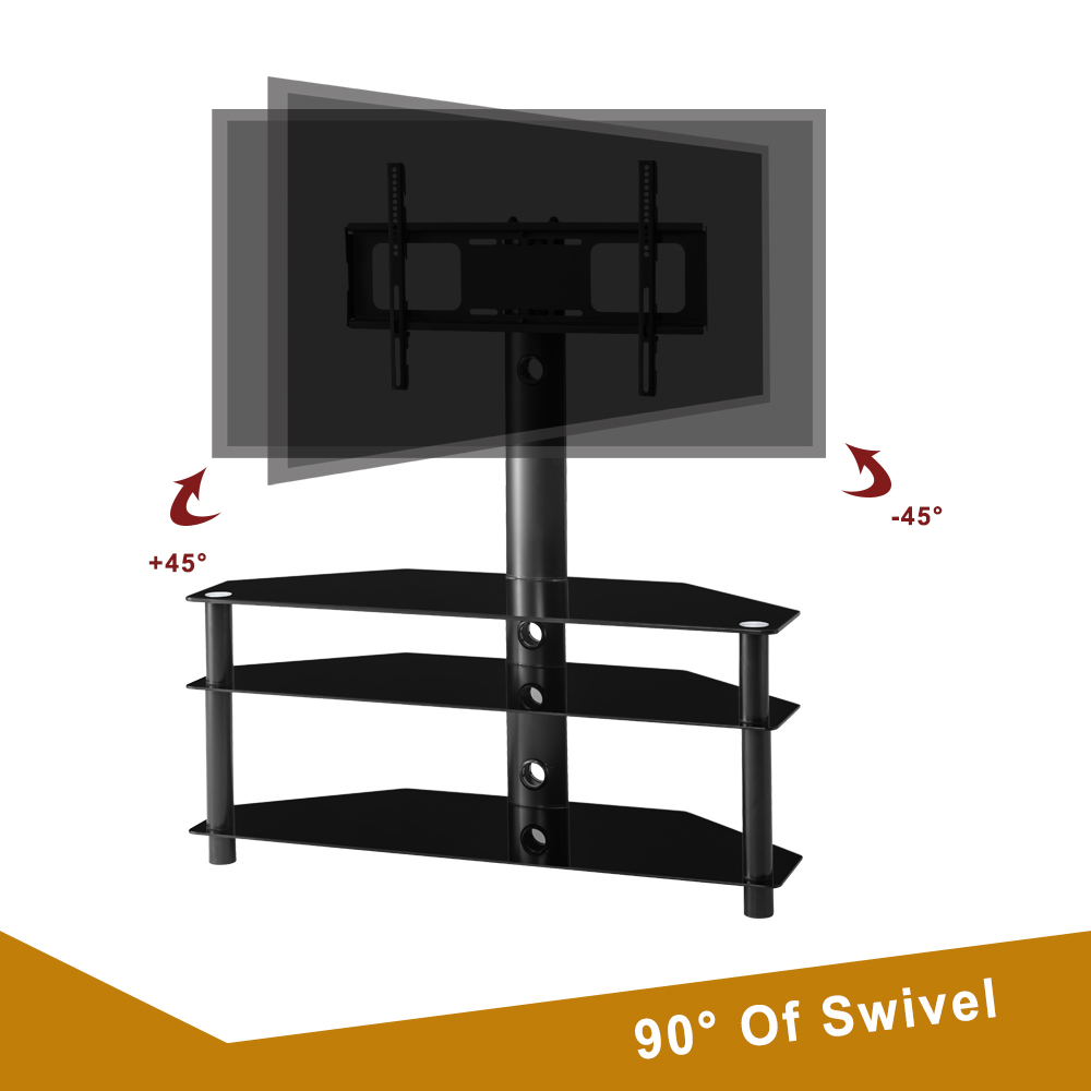 43" Tempered Glass TV Stand, Angle and Height Adjustable Media Storage Stand, for Living Room, Entertainment Center - Black
